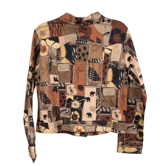 Suzette Safari Button Up Jacket Shirt M New Patchwork Brown Elephant Giraffe - Picture 6 of 6